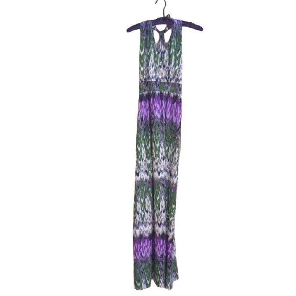 Neesha Maxi Dress‎ Sleeveless Smocked Racerback Tie-dye Striped Ikat Green Sz M